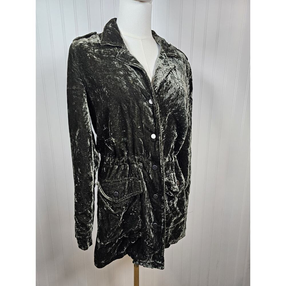 Lucky Brand Green Crushed Velvet Cinch Waist Button Jacket Women's‎ S Military